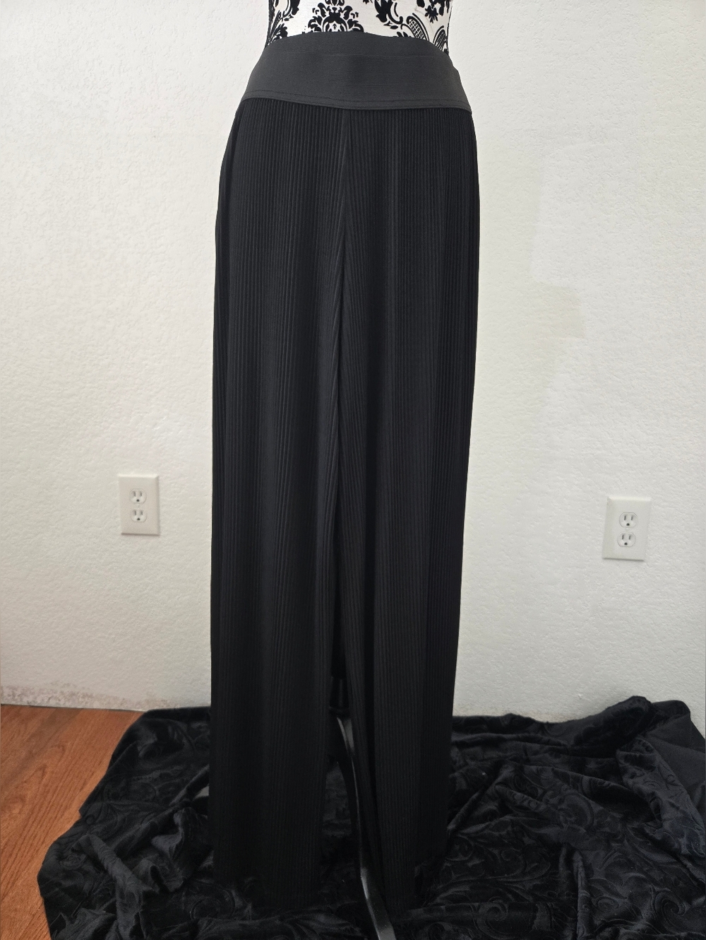 Alfani Black Ribbed Pants with Fold-Over Waistband